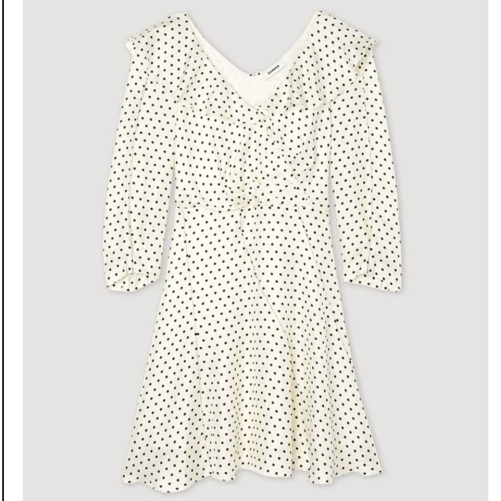 NWT Sandro Pepite Polka Dot Fit and Flare Short Dress in White and Black